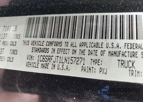 2020 Ram 1500 Laramie 4X4 5'7 Box z USA, uszkodzony, nr VIN 1C6SRFJT1LN157271